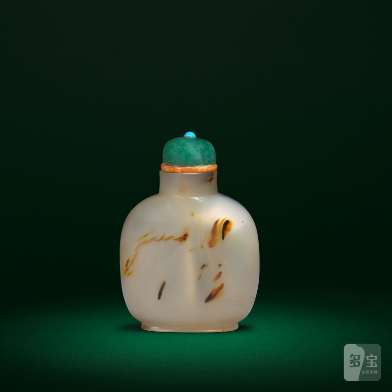 十八/十九世紀 瑪瑙巧雕壽老圖鼻烟壺 | A CHALCEDONY AGATE 'SHOULAO' SNUFF BOTTLE - 图2